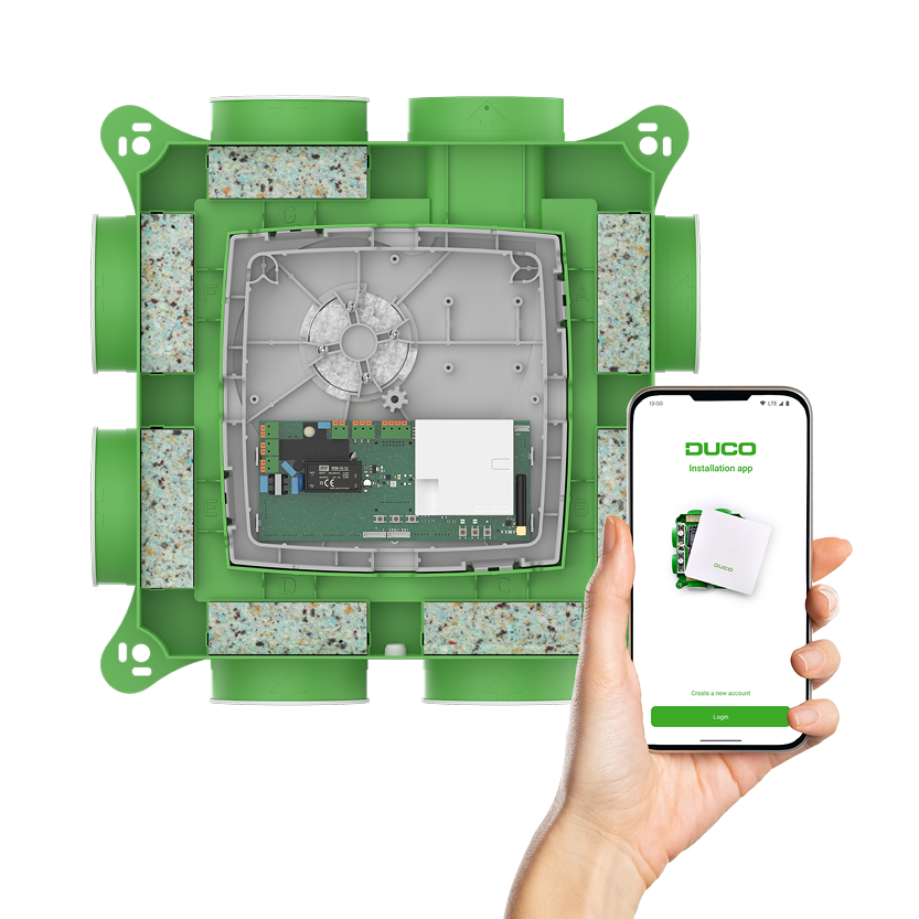 DUCO Installation App 100% unburdening during the calibration process of MEV and MVHR systems